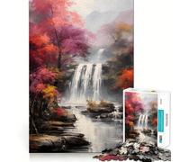 Cascade dans Une forêt d'automne Puzzle de 1000 pièces pour Adultes Jeu de réflexion Stimulant Découpe précise Alignement Parfait Activité Amusante en Famille Le Soir (38x26cm)