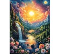 Cascade de montagne au coucher du soleil 1000 Pièces Puzzle Collectionneur En Carton Rigide Sans Déformation Conte de fées animal magique Très Difficile Motif Complexe Décoration Murale Qualité Premiu