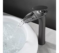 Cascade de robinet de lavabo de salle de bain, laiton massif, mitigeur d'eau chaude et froide, robinet de lavabo de salle de bain à poignée unique en cascade, or, haut (Color : Gun Grey, Size : High