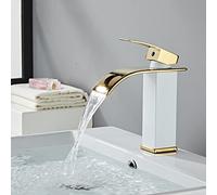 Cascade de robinet de lavabo, robinet de lavabo de salle de bain en acier inoxydable, eau chaude et froide, robinet cascade à poignée unique for lavabo de salle de bain, or, haut ( Color : Platinum ,