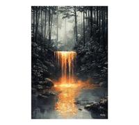 Cascade dorée dans une forêt mystique - Peinture diamant 5D à faire soi-même - Art du cristal avec diamants - Kit de peinture diamant pour adultes et filles - Cadeau d'anniversaire - 20 x 30 cm