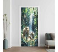 Cascade Effet 3D Sticker Porte, Éléphant Papier Autocollant Porte Mural Décoration, Forêt Stickers Muraux Amovible PVC 77x200 cm