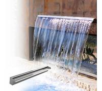 Cascade en Acier Inoxydable Bec Cascade Mural à LED 5 Couleurs, décoration de Piscine/Bassin avec kit de Pompe, Bec Cascade for Piscine/Jardin/Fontaine d'eau extérieure(120cm/47.2in)