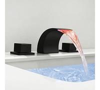 Cascade en Cascade LED Tap de Salle de Bain, 2 poignées de Bassin Robinet 3 Trous, Robinet de Salle de Bain aux Toilettes, Laiton de robineur de Salle de Bain, Ponte de Salle de Bain monté, Noir WFJ