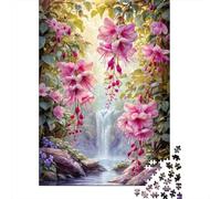 Cascade Fleurs Roses Puzzle 1000 Pièces Puzzle pour Adultes Scène Nature Décoration Maison Détente 70x50cm/1000pcs