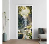Cascade Forestière Effet 3D Sticker Porte, Parc National Papier Autocollant Porte Mural Décoration, Paysage de Jungle Stickers Muraux Amovible PVC 95x215 cm