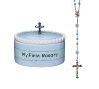 Cascade Goods - Mon premier chapelet bleu et boîte à souvenirs, cadeaux de baptême catholique pour garçons, cadeaux de première communion pour garçons ou filles, baptême de la part des parrains et