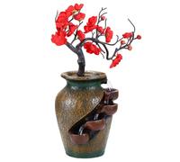 Cascade intérieure Fontaine intérieure en Forme de Vase USB avec Fleur de Prune Artificielle 16x12x7 Pouces en résine Cascade pour la Maison, Le Bureau, la Fontaine l'hôtel