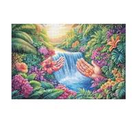 Cascade Main Fleur forêt Nature Sauvage Rurale Belle Puzzle 1000 Pièces pour Adultes Educa Vision Moderne Carton Épais Décoration Salon Activité Créative Cadeau Unique 1000 PCS