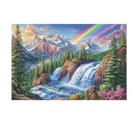 Cascade Montagne enneigée Forêt Arc-en-Ciel Nature Sauvage Rural Campagne Puzzle 1000 Pièces pour Adultes Amusant Stimulant Et Engageant Parfait pour Famille Et Amis Ou Hobby （75x50cm）