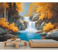 Cascade Paysage Mural Automne Woodland Papier Peint Mural Forêt Papier Peint pour Chambre Salon Poster 390 X 260 cm