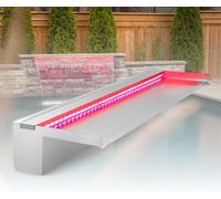 Cascade Piscine Fontaine,Lame D' Eau Piscine 90Cm,Contrôle Par App Bluetooth,Acier Inoxydable Rectangulaire Lame Fontaine Bassin Avec Led 7 Couleurs,Cascade Bassin Pour Jardin Exterieur