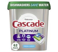 Cascade Platinum Dishwasher Pods, ActionPacs Detergent, Fresh, 62 Count