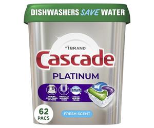 Cascade Platinum Dishwasher Pods, ActionPacs Detergent, Fresh, 62 Count