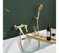 Cascade Robinet de Baignoire Mural, Robinet Cascade avec Douchette, Corps en Laiton Massif, Mitigeur Baignoire 2 Modes D'écoulement D'eau avec Flexible Tubo 1,5m