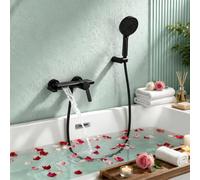 Cascade Robinet de Baignoire Mural, Robinet Cascade avec Douchette, Corps en Laiton Massif, Mitigeur Baignoire 2 Modes D'écoulement D'eau avec Flexible Tubo 1,5m
