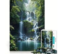 Cascade sereine dans Une forêt luxuriante Puzzle de 1000 pièces pour Adolescents Jeu de réflexion Stimulant Passe-Temps Calme Découpe précise Cadeau saisonnier (38x52cm)