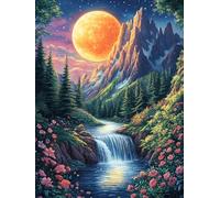 Cascade sous Les Montagnes au Clair de Lune 1000 Pièces Puzzle Expert Confirmé en Carton Rigide Haute Densité Mythes Animal Plante Très Difficile Motif Complexe Décoration Murale Cadeau