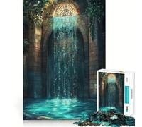 Cascade sous Une Arche de Pierre Puzzle de 1000 pièces pour Adolescents Jeu de Concentration mentale Découpe de précision Bords Lisses pour Les fêtes (38x52cm)