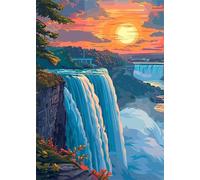 Cascades au coucher du soleil Peinture Numero Adulte,sans Cadre DIY Kit de Peinture à l'Huile sur Toile pour Débutants avec Pinceaux et Acryliques pour Décoration D'Intérieur 45x60 cm