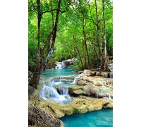 Cascades d'eau Erawan dans le parc national de Kanchanaburi en Thaïlande - Blue Water - Poster naturel - Taille cm + 2 baguettes en plastique transparent 62 cm