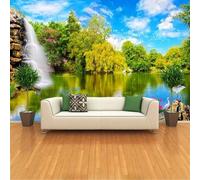 Cascades Fraîches Forêts Lacs Ciel Papier Peint 3d Moderne Soie Texturée Haut De Gamme IdéAl Pour Le Salon Et La Chambre à Coucher-350cm×256cm