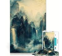Cascades mystiques et Montagnes dorées - Paysage Tranquille - Puzzle Adulte 1000 pièces - Jeu d'exercice Mental - Soulagement des tensions - Design à Assembler - Joli Cadeau (38x52cm)