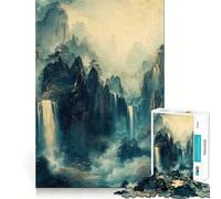 Cascades mystiques et Montagnes dorées - Paysage Tranquille Puzzle de 1000 pièces pour Adultes Détente et créativité Cadeau Exquis (38x26cm)