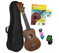 CASCHA HH 3956 FR Set de Ukulélé Soprano avec une méthode en français, accordeur, sac, 3 plectres et cordes Aquila de qualité