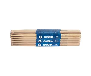 CASCHA Professional Drumsticks de batterie professionnels 5A, American Hickory, 12 paires (24 pièces), accessoires de batterie, baguettes avec pointe en bois