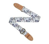 CASCHA Sangle de guitare végétalienne en polyester avec extrémités en liège Motif feuilles Bleu/blanc