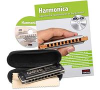 CASCHA Set d'apprentissage avec un harmonica de haute qualité en do majeur diatonique, méthode en français pour débutants, un étui & un chiffon de soin. Idéal pour débutants & adultes