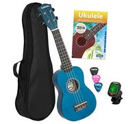 CASCHA Ukulélé soprano pour enfants et adultes - Kit de démarrage avec 3 médiators, sac, livret d'apprentissage, vidéos d'apprentissage sur le code QR - Accordeur Aquila - Nylon - Petite guitare