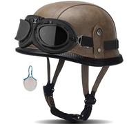 Casco De Moto Cuero Cara Abierta Casco Moto Jet Cascos De Moto Retro Con Gafas ECE/Dot Homologado Cascos Jet Vintage Para Hombres Y Mujeres Para Ciclomotor Scooter Chopper 4,XXL