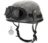 Casco De Moto Cuero Cara Abierta Casco Moto Jet Cascos De Moto Retro Con Gafas ECE/Dot Homologado Cascos Jet Vintage Para Hombres Y Mujeres Para Ciclomotor Scooter Chopper 8,XL