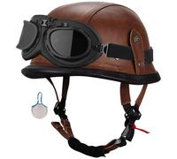 Casco De Moto Cuero Cara Abierta Casco Moto Jet Cascos De Moto Retro Con Gafas ECE/Dot Homologado Cascos Jet Vintage Para Hombres Y Mujeres Para Ciclomotor Scooter Chopper 5,XL