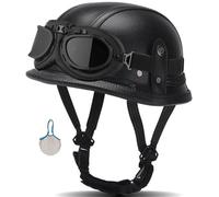Casco De Moto Cuero Cara Abierta Casco Moto Jet Cascos De Moto Retro Con Gafas ECE/Dot Homologado Cascos Jet Vintage Para Hombres Y Mujeres Para Ciclomotor Scooter Chopper 1,M