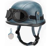 Casco De Moto Cuero Cara Abierta Casco Moto Jet Cascos De Moto Retro Con Gafas ECE/Dot Homologado Cascos Jet Vintage Para Hombres Y Mujeres Para Ciclomotor Scooter Chopper 6,L