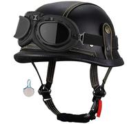 Casco De Moto Cuero Cara Abierta Casco Moto Jet Cascos De Moto Retro Con Gafas ECE/Dot Homologado Cascos Jet Vintage Para Hombres Y Mujeres Para Ciclomotor Scooter Chopper 3,L