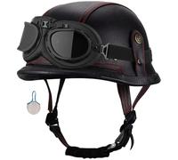Casco De Moto Cuero Cara Abierta Casco Moto Jet Cascos De Moto Retro Con Gafas ECE/Dot Homologado Cascos Jet Vintage Para Hombres Y Mujeres Para Ciclomotor Scooter Chopper 2,XL