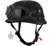 Casco De Moto Cuero Cara Abierta Casco Moto Jet Cascos De Moto Retro Con Gafas ECE/Dot Homologado Cascos Jet Vintage Para Hombres Y Mujeres Para Ciclomotor Scooter Chopper 12,M