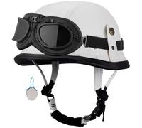 Casco De Moto Cuero Cara Abierta Casco Moto Jet Cascos De Moto Retro Con Gafas ECE/Dot Homologado Cascos Jet Vintage Para Hombres Y Mujeres Para Ciclomotor Scooter Chopper 9,XXL