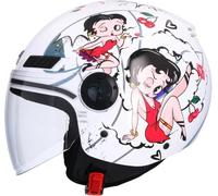 Casco Jet Shiro SH-62 La Betty II - Diseño Exclusivo Betty Boop, Negro Brillante, Visera Abatible, Homologado ECE, Estilo Retro y Urbano Para Moto y Scooter Blanco Brillo (M 57/58)