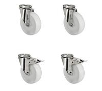 CASCOO SETHIBI125N0L0N Lot de 4 roulettes pivotantes à 2 roues avec blocage, polyamide, acier inoxydable, diamètre 125 mm, roulettes de transport, roulements à glissement, INOX