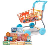 Casdon Chariot de Courses coloré pour Enfants à partir de 3 Ans, équipé de Tout Le nécessaire pour Faire du Shopping, Orange et Bleu