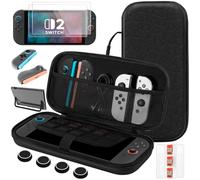 Case Accessories Bundle Compatible with Nintendo Switch 2, Slim Switch Carrying Case Protective Hard Shell, Soft Silicone Protective Cover, Screen Protectors Tempered Glass and Thumb Grips Caps