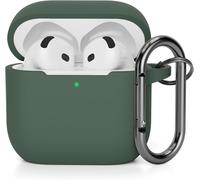 Case Compatible with Airpods 4 (2024) (USB-C), Full Protection Silicone Case Cover for AirPods 4th Generation with Carabiner, Front LED Visible, Pine Green