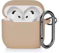Case Compatible with Airpods 4 (2024) (USB-C), Full Protection Silicone Case Cover for AirPods 4th Generation with Carabiner, Front LED Visible, Milk Tea