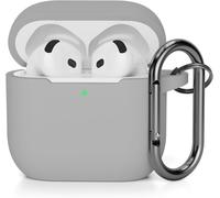 Case Compatible with Airpods 4 (2024) (USB-C), Full Protection Silicone Case Cover for AirPods 4th Generation with Carabiner, Front LED Visible, Grey