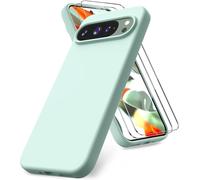 Case Compatible With Google Pixel 9/9 Pro, 2 Tempered Glass Screen Protector, Liquid Silicone Soft Tpu Case, Shockproof Rubber Cover - Mint